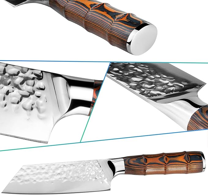 Kitory Kiritsuke Chef Knife 5.5", Small Japanese Kitchen Knives, HC German Stainless Steel, Hammered Finish Blade, Pakkawood Handle Cooking Cutlery 2025 Gifts for Home&Restaurant