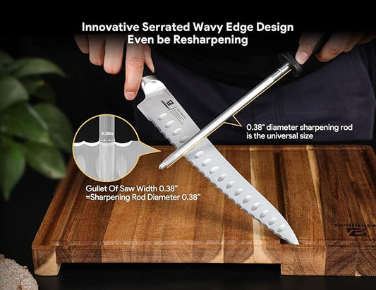 Resharpenable Bread Knife, 10 Inch Multifunction Serrated Knife for Homemade Bread, Razor Sharp Sourdough Slicing with Innovative Wavy Edge for Efficient Cutting, Baking & Wedding Gifts