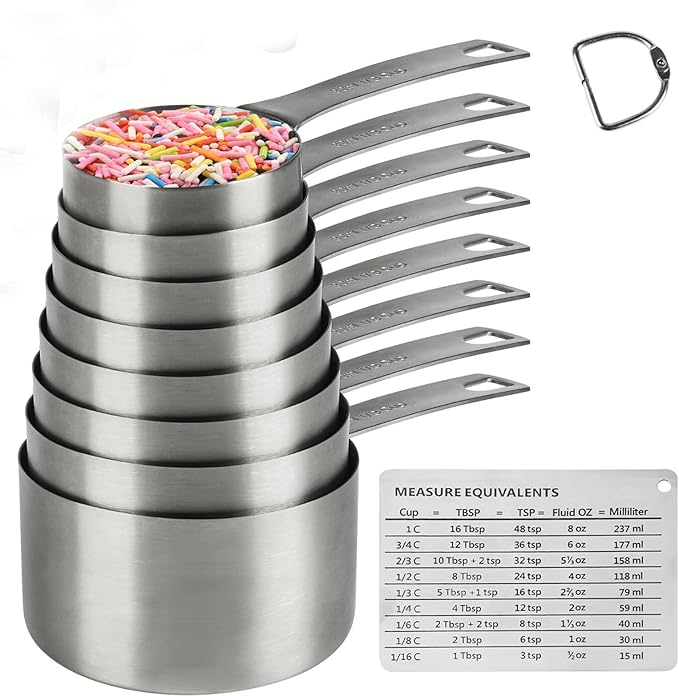 Measuring Cups Set, 18/8 Stainless Steel Measuring Cups for Dry & Liquid, Metal Measure Cups With Bonus Magnetic Conversion Chart for Kitchen & Baking