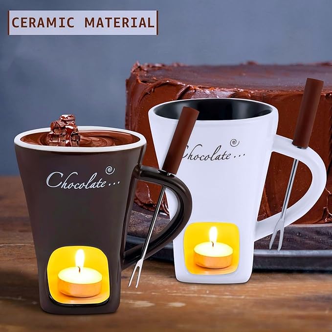 Chocolate Melting Mug Cheese Candy Mini Fondue Pot With Forks (Brown)
