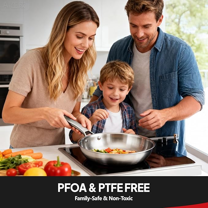 ROVSUN 11-Pcs Stainless Steel Cookware Set, Tri-Ply Pots and Pans Set with Lids, Full Clad Stainless Steel, Non-Toxic Kitchen Set, PFOA & PTFE Free, Compatible for All Cooktops