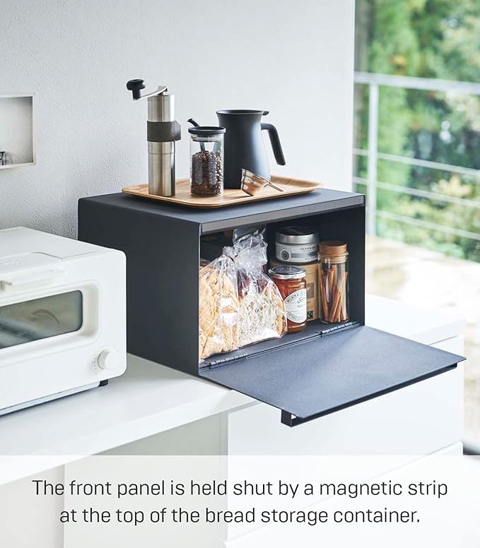 Yamazaki Home Tower Bread Box Keeper Holder Container, Metal Bread Holder Saver, Slim Space Saving Counter Storage - Horizontal - Steel
