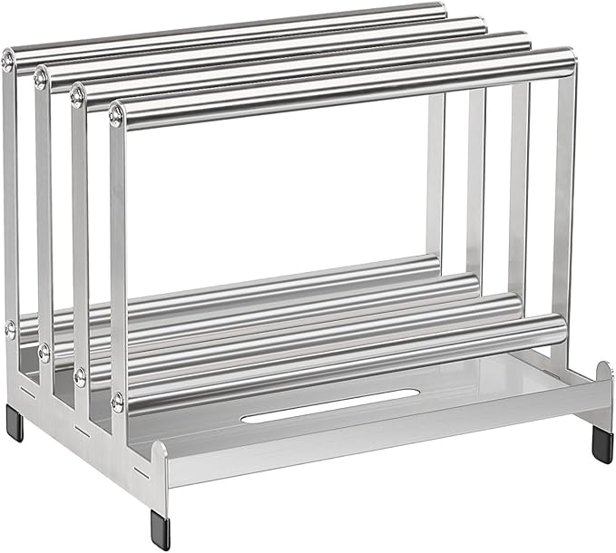 Pizza Peel Rack Stainless Steel With Non-Slip Feet Pizza Turning Peel Pizza Paddle Holder Rack 4 Available Slots Organizing and Saving Space, No Pizza Oven Tools, silver