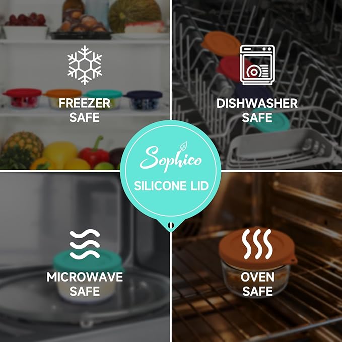 Sophico 1 Cup Round Silicone Storage Cover Lids Replacement for Anchor Hocking and Pyrex 7202-PC Glass Bowls (Container not Included) (Mint - Navy Blue)
