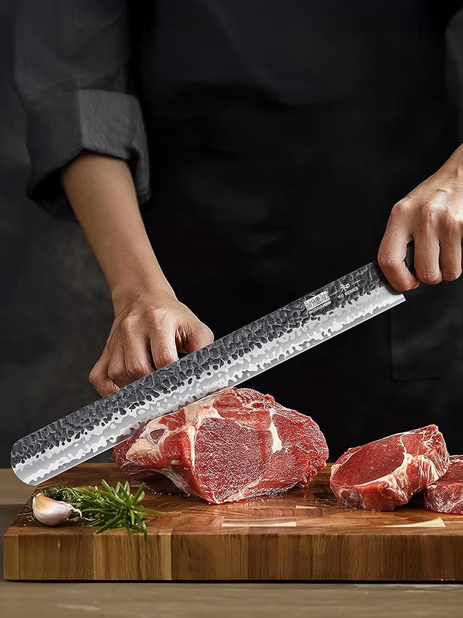 12 Inch Brisket Slicing Knife, Japanese Carving Knife for Meat Cutting and BBQ, Hand Forged Razor Sharp Slicing Knives with Ergonomic Octagonal Handle