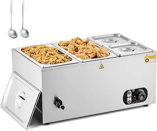 WILPREP Single-Well Commercial Food Warmer with Two 1/3 Two 1/6 Pans, Electric Warmer for Food with Adjustable Temp & Auto Shutoff, Stainless Steel Food Heating Unit for Buffet Food Truck Hotel More