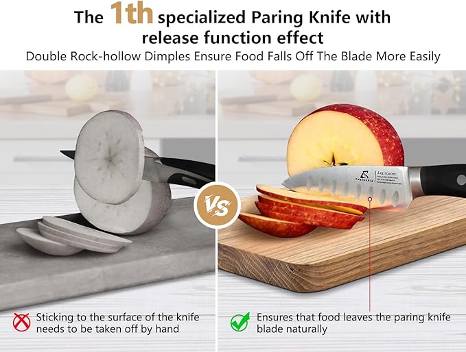 Paring Knife Set, 2PCS Small Kitchen Knives for Fruit, 3.8 Inch Fruit Knives and 2.75 Inch Bird Beak Peeling Knife, Premium Germany Stainless Steel Ergonomic Handle, Elegant Black Ideal for Gift