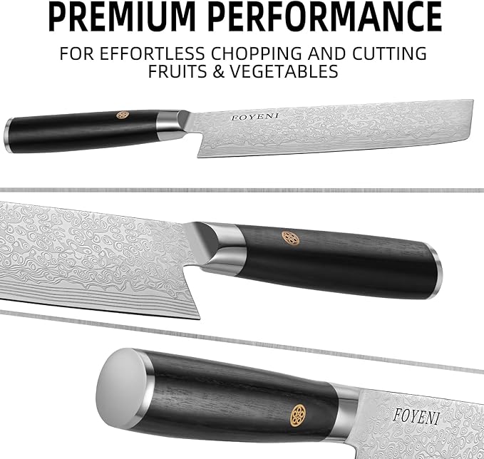 Nakiri Knife - 6.5 Inch Sharp Japanese Chef Knife, High Carbon Stainless Steel Meat and Vegetable Knife with Ergonomic Handle, Multipurpose Kitchen Knife for Effortless Chopping and Slicing