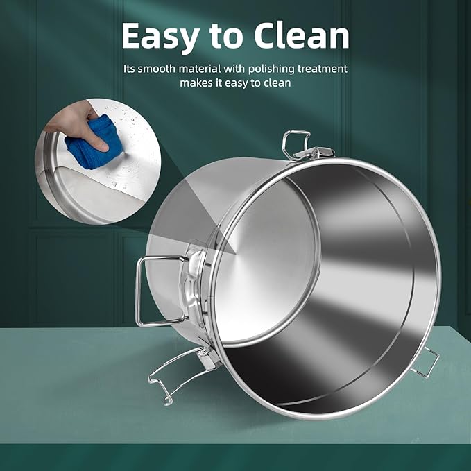 304 Stainless Steel Storage Containers with Lid, 21L/5.55gal Airtight Canister with Locking Clamps Multi-Purpose Kitchen Storager Bucket Food Jar, for Rice Cereal Flour Coffee Beans Milk (21L)