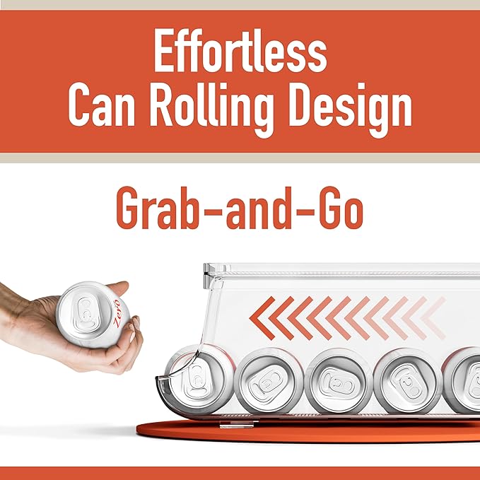 Set of 2 Stackable Drink Can Organizer for Fridge, Freezer, Kitchen, Countertops, Cabinets - Soft Drink Holder for Refrigerator with Lid, Soda Can Dispenser, BPA Free, Holds 9 Cans Each