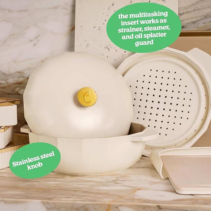 The Perfect Pan 5.3 Qt Dutch Oven Pot with Lid by Cravings by Chrissy Teigen | Lightweight Nonstick Everyday Pan with Steamer/Strainer Insert, Oven Safe