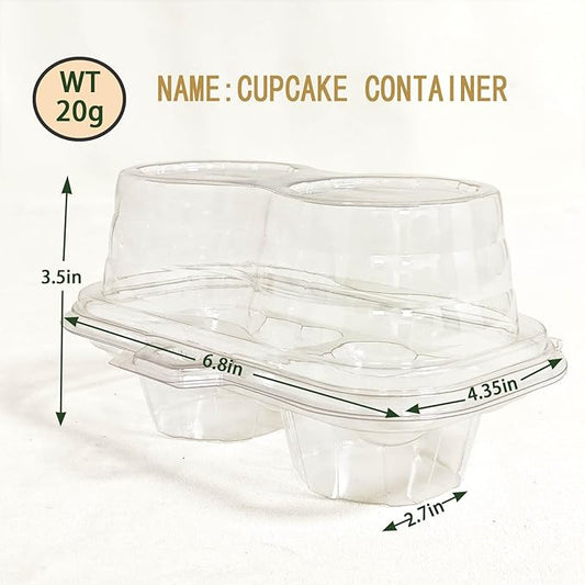60 Pack of 2-Chamber Plastic Muffin Containers, Disposable Transparent Cupcake Container, Stackable Cake Stand, High Top Cupcake Stand For Cupcakes And Pancakes, BPA Free