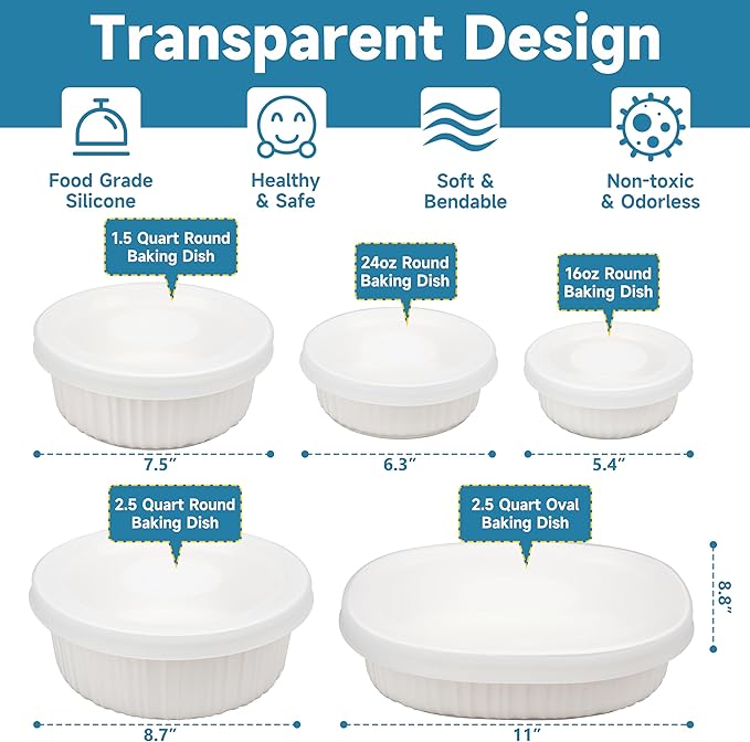 Silicone Lids for CorningWare 2.5 Quart Round Dish, 1 Pack Reusable Covers for CorningWare Baking Dish (Dish not Included) Dishwasher & Microwave & Freezer Safe