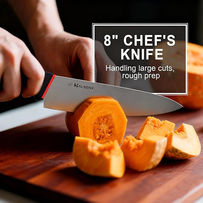 5-Piece Professional Kitchen Knife Set - 8" Chef, 7" Santoku, 5.5" Utility Knives, In-Drawer Knife Storage & Sharpener - 1.4116 German Steel with Non-Slip Softgrip Handle for Home Kitchen