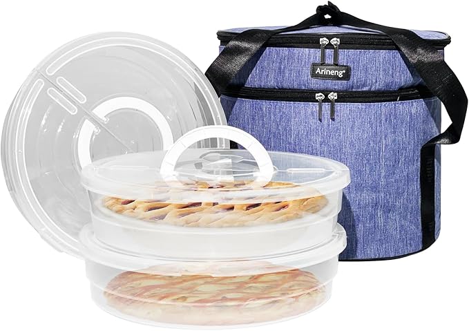 3 pack pie carrier with lid and handle,of insulated bag,pie carriers for transport,Holds 3 pies/Pizza,Thanksgiving Day (Purple, 3 pie carriers + insulated bag)