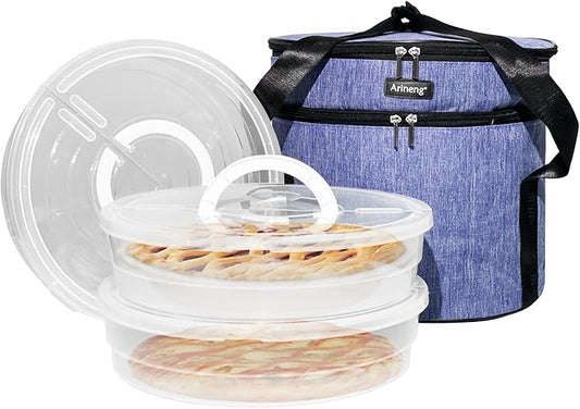 3 pack pie carrier with lid and handle,of insulated bag,pie carriers for transport,Holds 3 pies/Pizza,Thanksgiving Day (Purple, 3 pie carriers + insulated bag)
