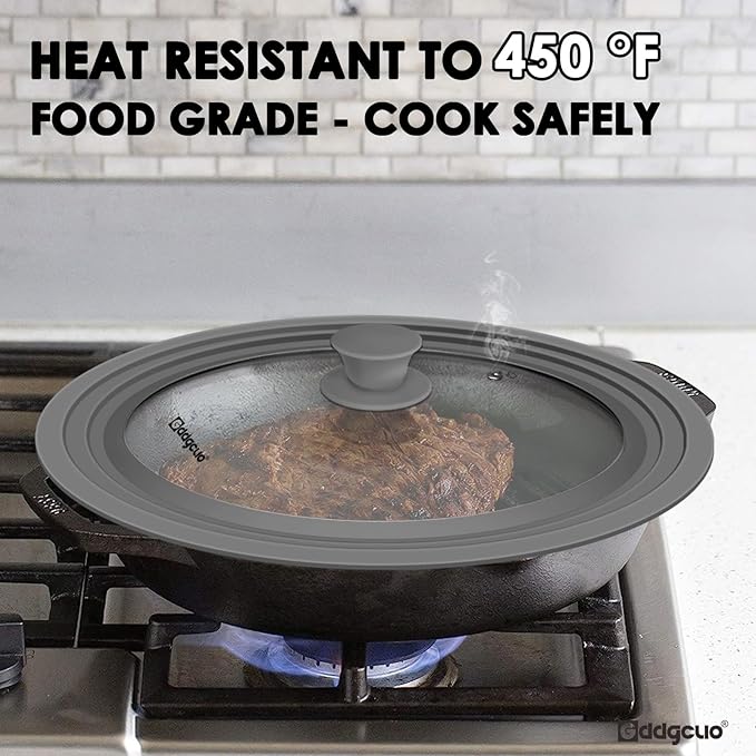 Universal Pan Lids, Silicone Pot lids for Pots, Pans & Skillets - Fits 11", 12" & 13" Diameter Cookware, Replacement Frying Pan lid, Dishwasher Safe (Grey)