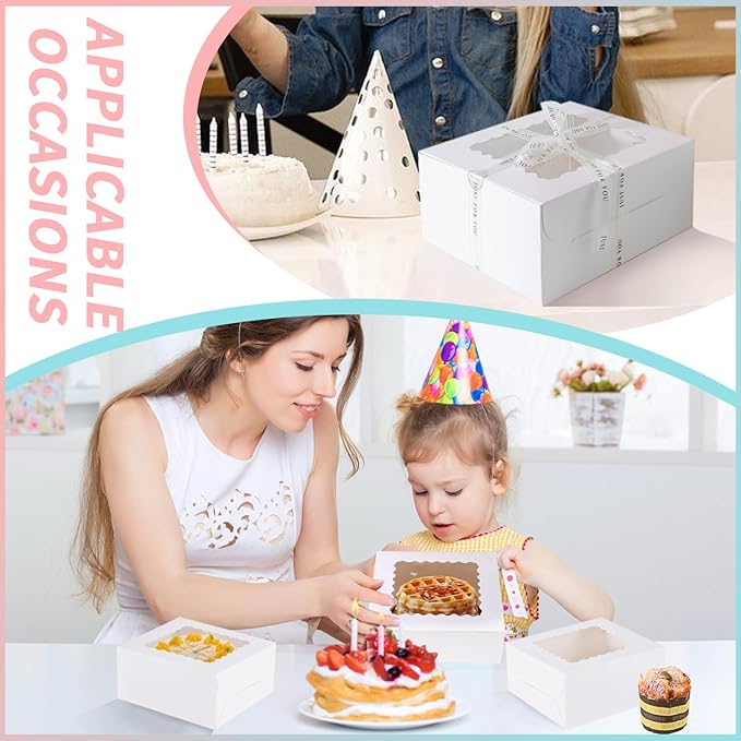 48pcs 10x10x5 Inches Cake Boxes,24pcs White Boxes and 24pcs Boards,Cajas Pasteles for Disposable 10 inch Cake box with Window (White, 10 * 10 * 5inch/48pcs)