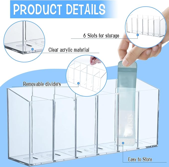 2 Pcs Acrylic Drink Packet Organizer, Mountable Water Drink Packet Holder with Adhesive & Magnetic Sticker, Wall Mount Drink Storage Bins with Removable Divider for Table Refrigerator Cabinets Pantry