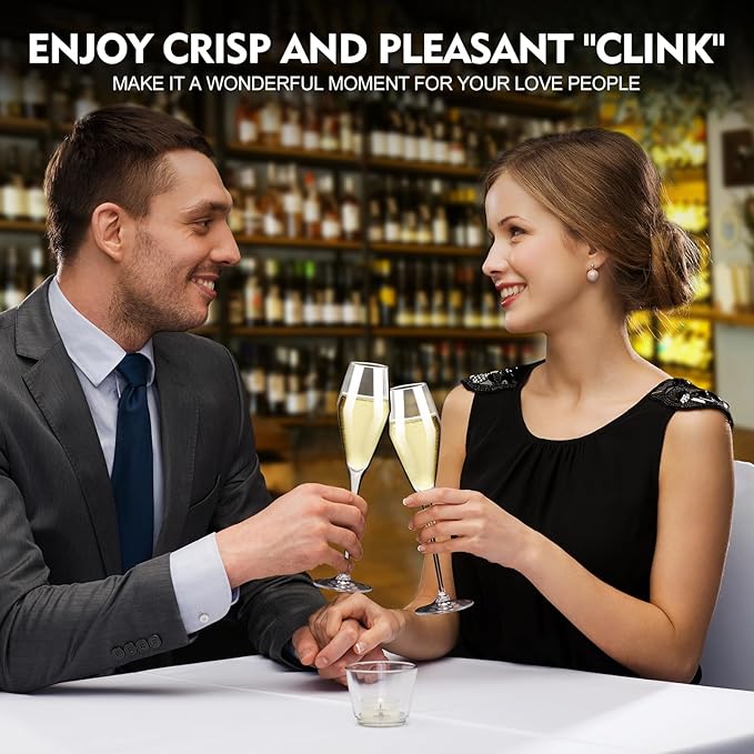 Champagne Flutes Glasses Set of 2, 8.4 oz Hand Blown Crystal Wedding Flutes Glasses, Elegant Tulip Glasses - Ideal Gift for Wedding, Anniversary,Christmas Day (2 Count (Pack of 1))