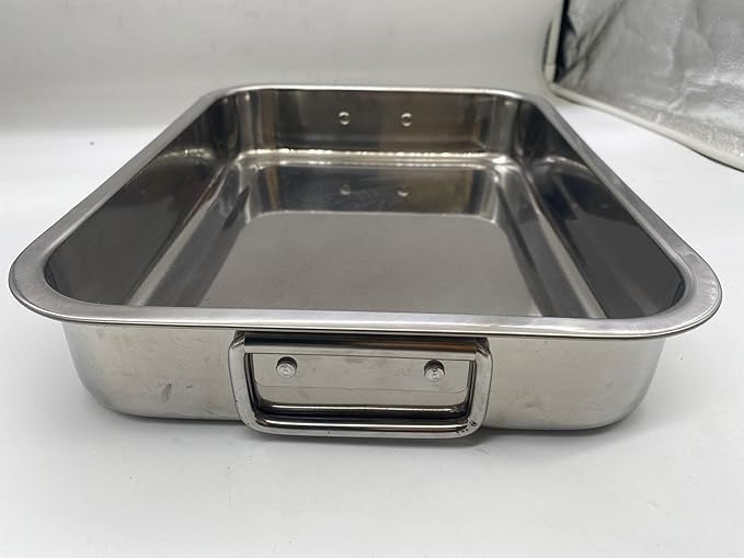 Roasting Pan Stainless steel Roasting pan Turkey Roasting pan with grill Rectangular grill suitable for Turkey, roast chicken and ham (15.4x11x2.4inch)