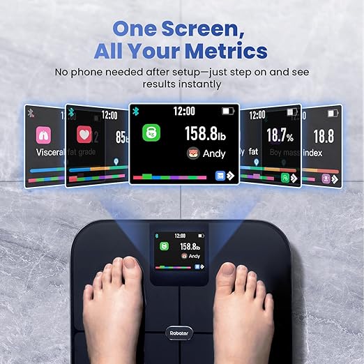 Smart Scale with BMI, Body Fat, Muscle Mass, Digital Scale for Body Weight, 25 Composition Metrics, Large Color Display, Accurate Bathroom Weight Scale with Heart Rate, 400 lbs (Black)