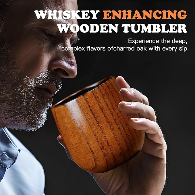 Charred Wooden Whiskey Glass - Handcrafted Solid Wood Glass for Men | Unique Bourbon Gifts, Unique Unbreakable Old Fashioned Whiskey Glass for Dad, Husband or Bourbon Lovers