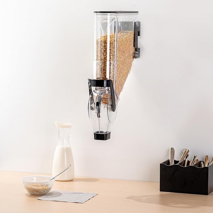 Restaurantware-Met Lux 2.1 Gallon Dry Food Dispenser, 1 Airtight Cereal Dispenser - Wall-Mounted, Single Control, 1 Black Plastic Grain Holder, For Snacks, Nuts, Or Coffee Beans