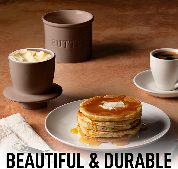 Zulay Kitchen Butter Crock With Lid & Spreader Knife for Countertop - Ceramic French Butter Dish Keeper For Fresh & Spreadable Butter - Coffee