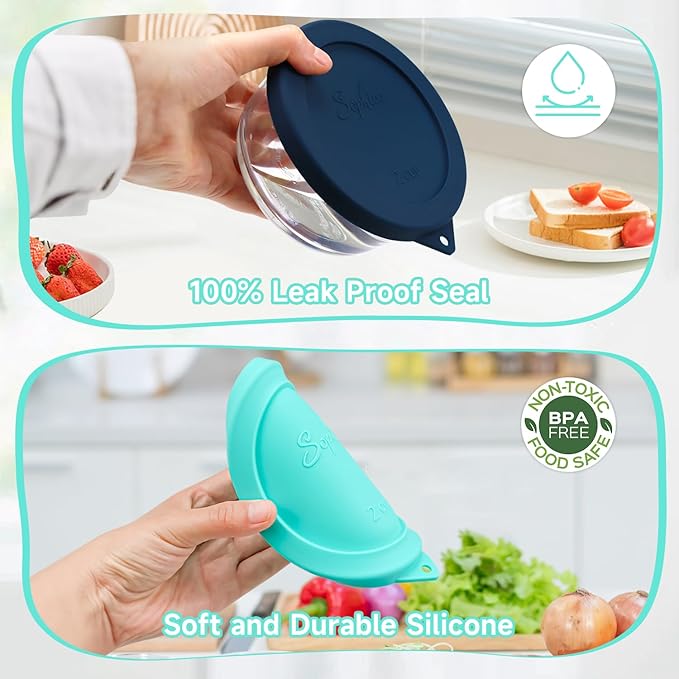 Sophico 2 Cup Round Silicone Storage Cover Lids Replacement for Anchor Hocking and Pyrex 7200-PC Glass Bowls (Container not Included) | Mint, 2 Pack |