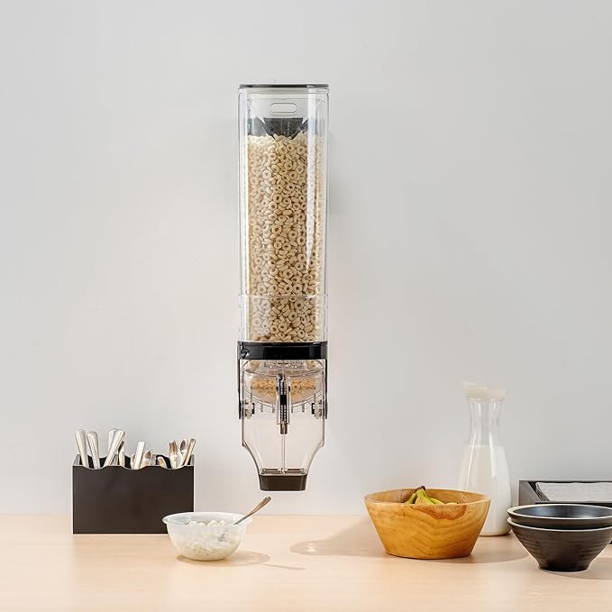Restaurantware-Met Lux 5 Gallon Dry Food Dispenser, 1 Airtight Cereal Dispenser - Wall-Mounted, Single Control, 1 Black Plastic Grain Holder, For Snacks, Nuts, Or Coffee Beans