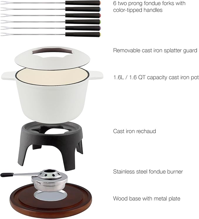 Swissmar Sierra 11 Piece Cast Iron Fondue Set - Matte White