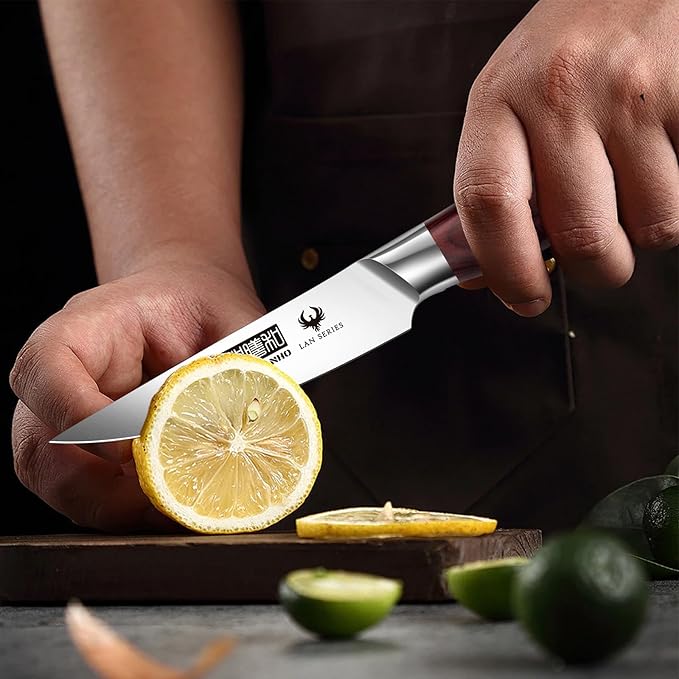 3.75 Inch Paring Knife, Ultra Sharp High Carbon Stainless Steel Small Kitchen Knife, Professional Janpanese Fruit Knife with Ergonomic Wood Handle