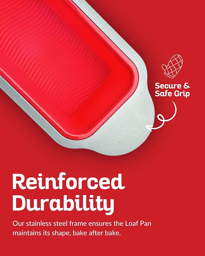 Premium Non-Stick Silicone Bread Loaf Pan, 9x5 Inches – Heavy-Duty Steel Frame, Non-Toxic, BPA & PFOA Free – Perfect for Pound Cakes, Breads, & More.