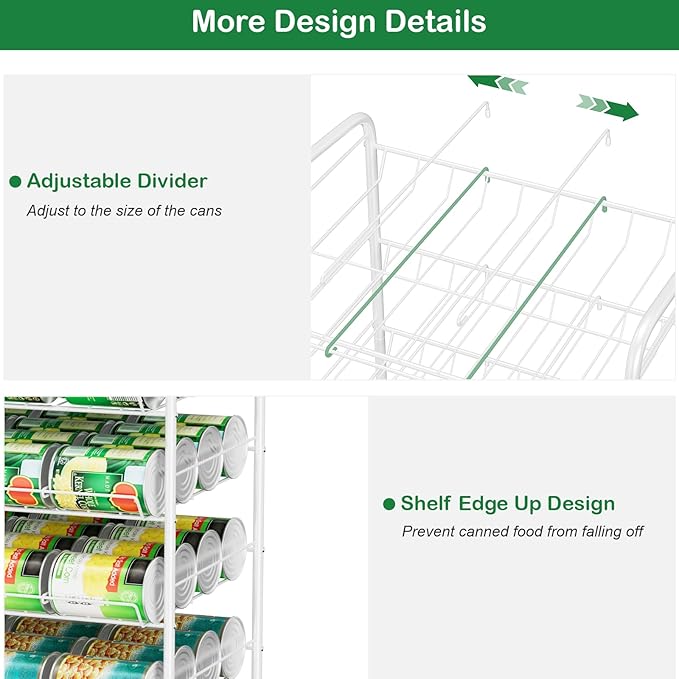 Vrisa Can Organizer for Pantry 7 Tier Canned Food Organizer Can Storage Rack Holds Up to 84 Cans Rolling Soda Soup Vegetable Can Goods Dispenser Shelf for Kitchen Pantry Cabinet, White