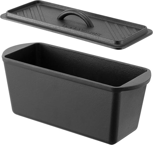 Navaris Cast Iron Bread Loaf Tin with Lid, 34cm, Black - Even Heat Distribution - Pre-Seasoned Non-Stick Baking Pan - Cake and Bread Tins for Roasting, Oven Cooking & Grilling