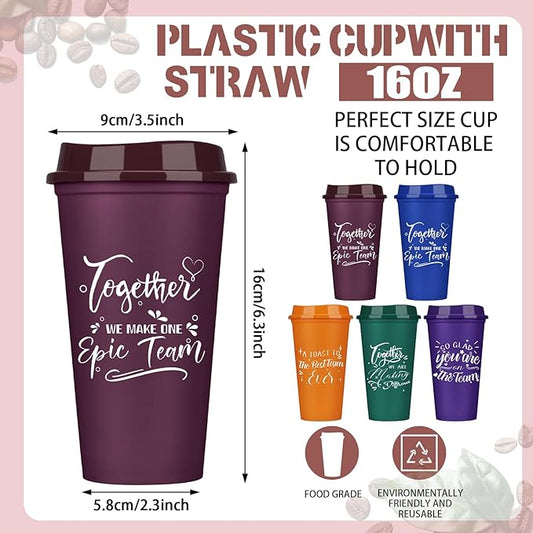 Pickmesh 15 Pcs Employee Appreciation Gifts Christmas Thank You Gift for Team Building 16 oz Teacher Plastic Coffee Cup with Lid Inspirational Travel Tumbler for Coworker Staff Pastor (Multicolor)