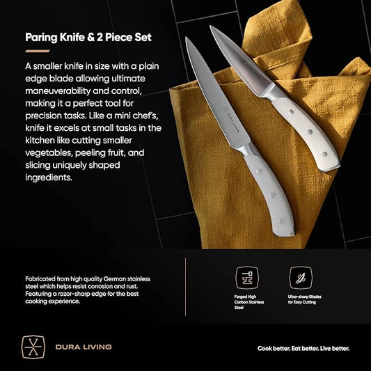 3.5-Inch Paring Knife – Ultra-Sharp German High Carbon Stainless Steel, Full Tang, Ergonomic Handle, Multipurpose Kitchen Knife for Chopping, Slicing, and Dicing, Cream