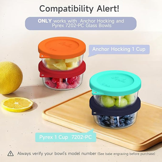 Sophico 1 Cup Round Silicone Storage Cover Lids Replacement for Anchor Hocking and Pyrex 7202-PC Glass Bowls (Container not Included) (Navy Blue -2 pack)