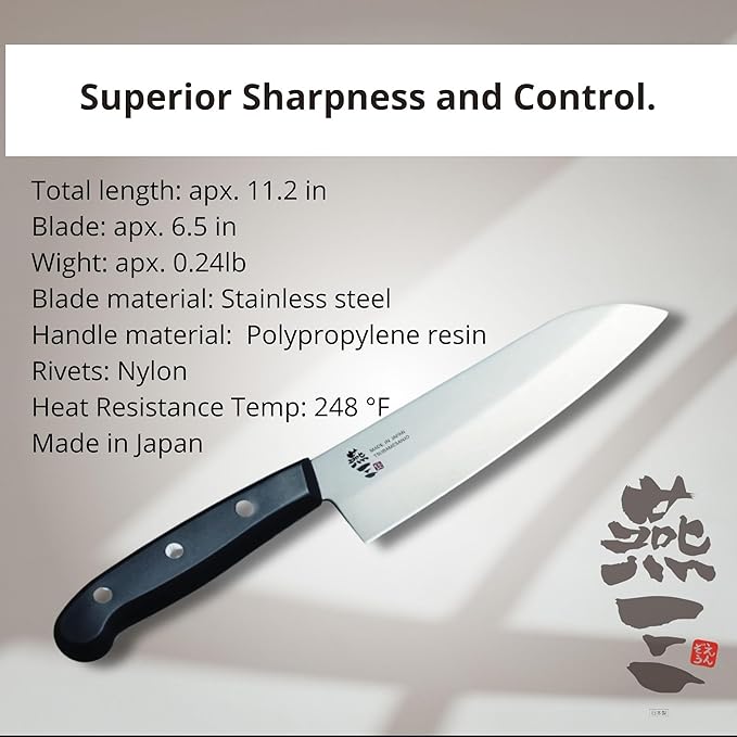 Japanese Chef Knife, 6.5" Santoku by Enzo, Hand Forged, Tsubame Sanjyo Stainless Steel, Light Weight and Versatile, Wear/Corrosion Resistance, 11.0" Total Length