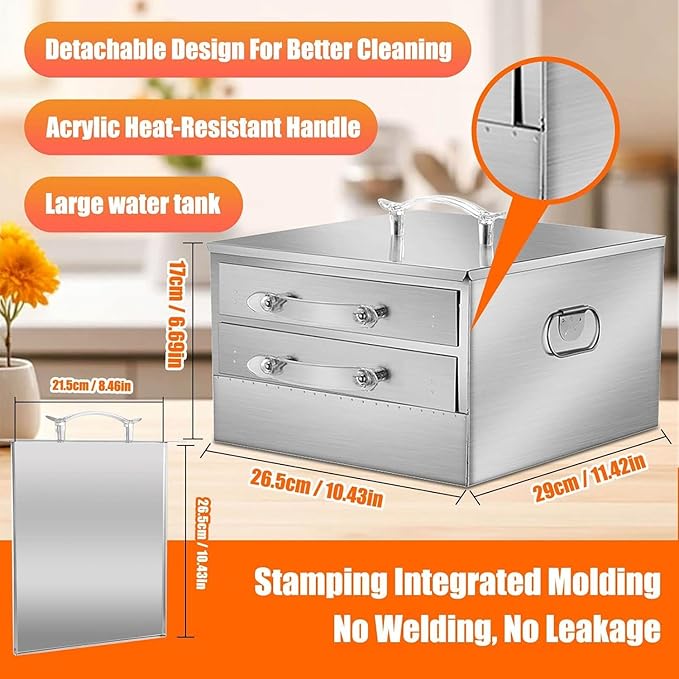 2-Layer Rice Roll Steamer, Stainless Steel Rice Noodle Roll Steamer with Acrylic Handle Steam Tray, Top Open Rice Noodle Roll Machine, for Chinese Cheung Fun Changfen Cuisine Recipes Cookware