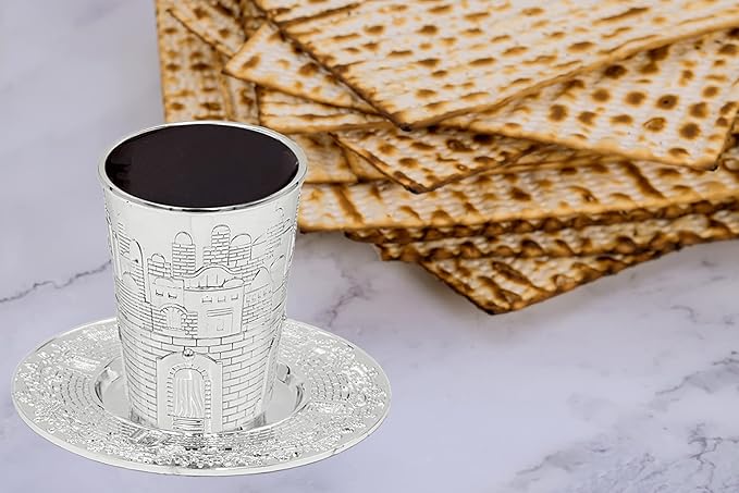 The Dreidel Company Kiddush Cup Jerusalem Design, Premium Quality Silver Plated Goblet, Shabbat and Havdalah Goblet, Judaica Shabbos and Holiday Gift (Jerusalem-Design)