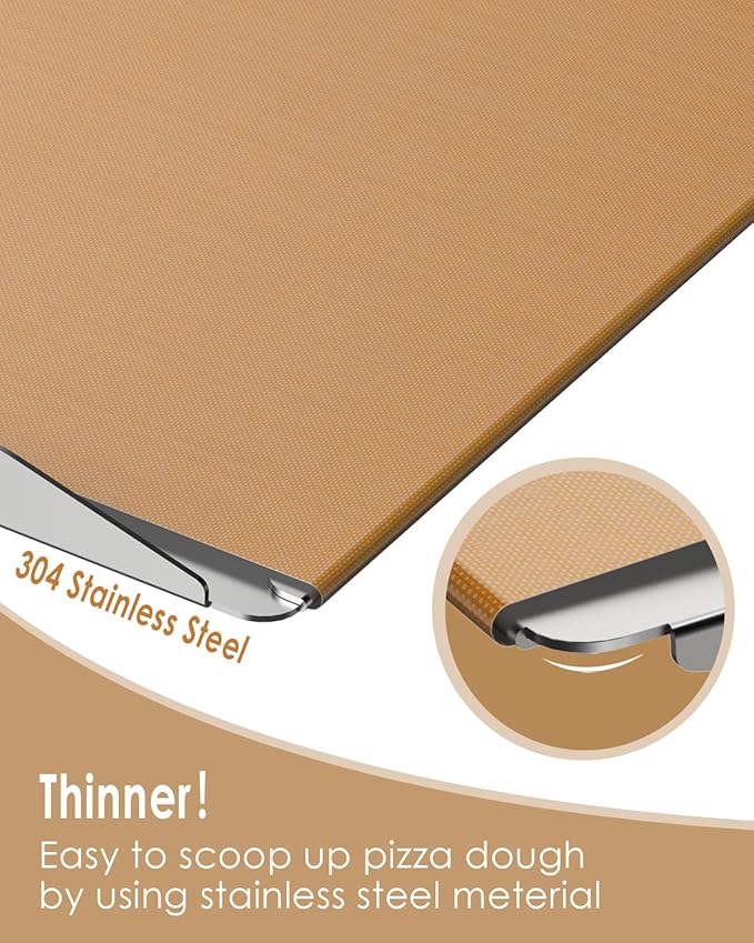 Sliding Pizza Peel 12 Inch, Non Stick Pizza Peel Slider with Wood Handle Detachable elite peel sliding pizza peel, 304 Stainless Steel Metal Pizza Board 15.4" x 12.7"