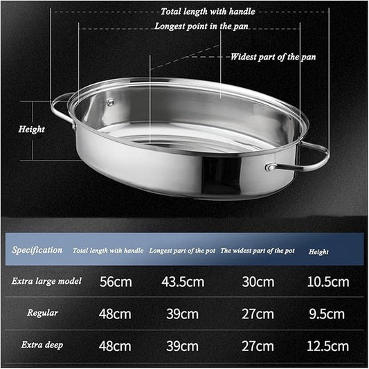 Stainless Steel Oval Roaster Pan with Lid – Oven & Dishwasher Safe Turkey Roasting Pot, Steaming Rack for Chicken, Fish, Lasagna(Large size B)