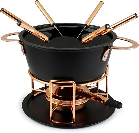 Swissmar Realp 11-Piece Cast Aluminum Fondue Set - Ideal for Melting Cheese & Chocolate Fondue, Oil & Broth Cooking - Perfect for Kitchen Collection & Wedding Gifts - 1.5 Liter / 1.58 Quarts