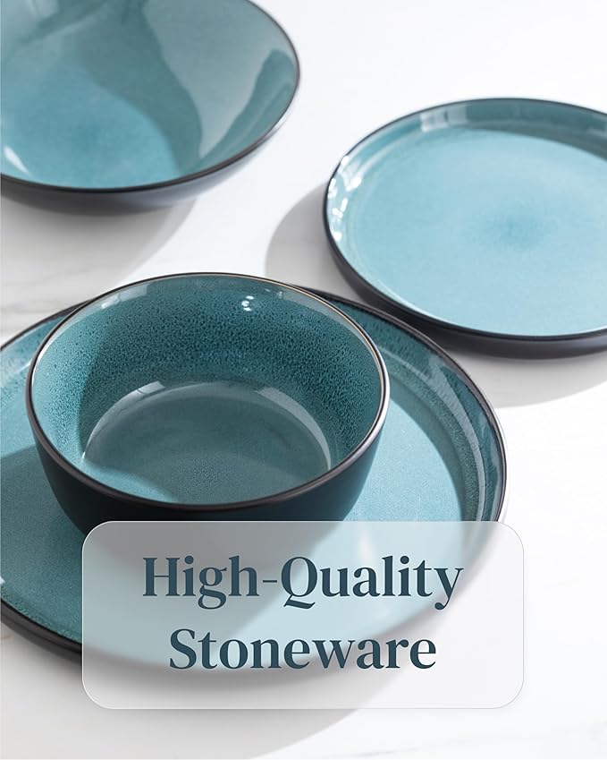 Stoneware coffee mugs set 2 pcs – 14.5 oz petrol blue ceramic mugs – Dishwasher and microwave safe – Stylish coffee cup set – Dinner service