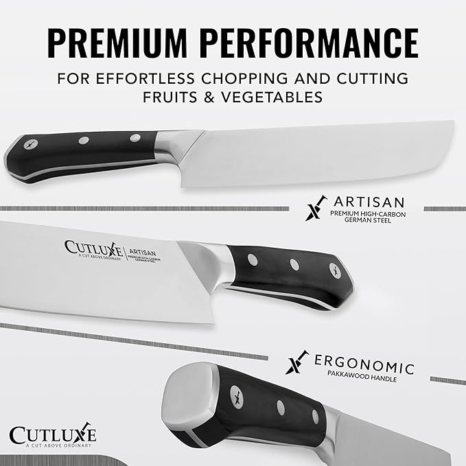 Cutluxe Nakiri Knife, 7" Vegetable Knife – for Chopping, Dicing & Slicing, Razor Sharp, Full Tang, Ergonomic Handle Design – Artisan Series