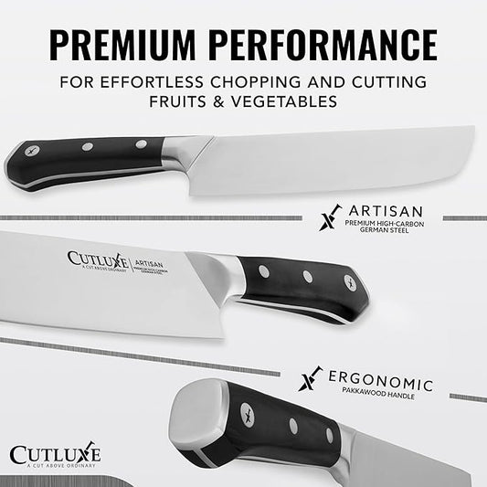 Cutluxe Nakiri Knife, 7" Vegetable Knife – for Chopping, Dicing & Slicing, Razor Sharp, Full Tang, Ergonomic Handle Design – Artisan Series