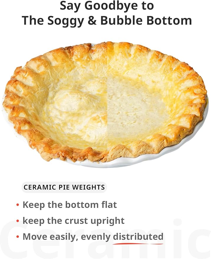 LE TAUCI Ceramic Pie Dish and Pie Weights Set, 9 Inches Deep Pie Pans for Baking, 52 OZ Round Fluted Pie Plates for Apple Pie, Quiche, Pot Pies, Tart – Set of 2, Classic White