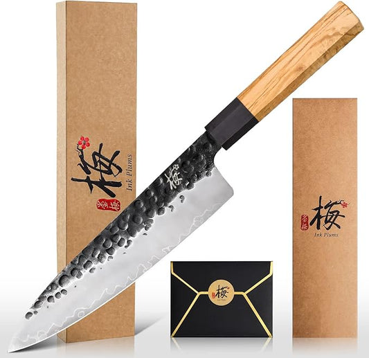 8 Inch Professional Kitchen Knife,High Carbon Steel Ultra Sharp Chef's Knife with Olivewood Handle & Gift Box